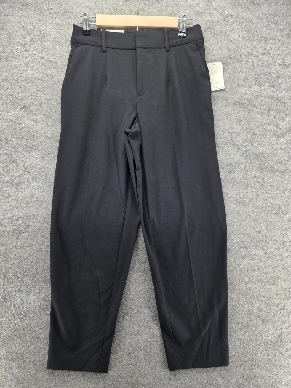 A New Day Pants Womens 2 Black Ankle Ponte Slim Pleated Stretch Pockets 28 In